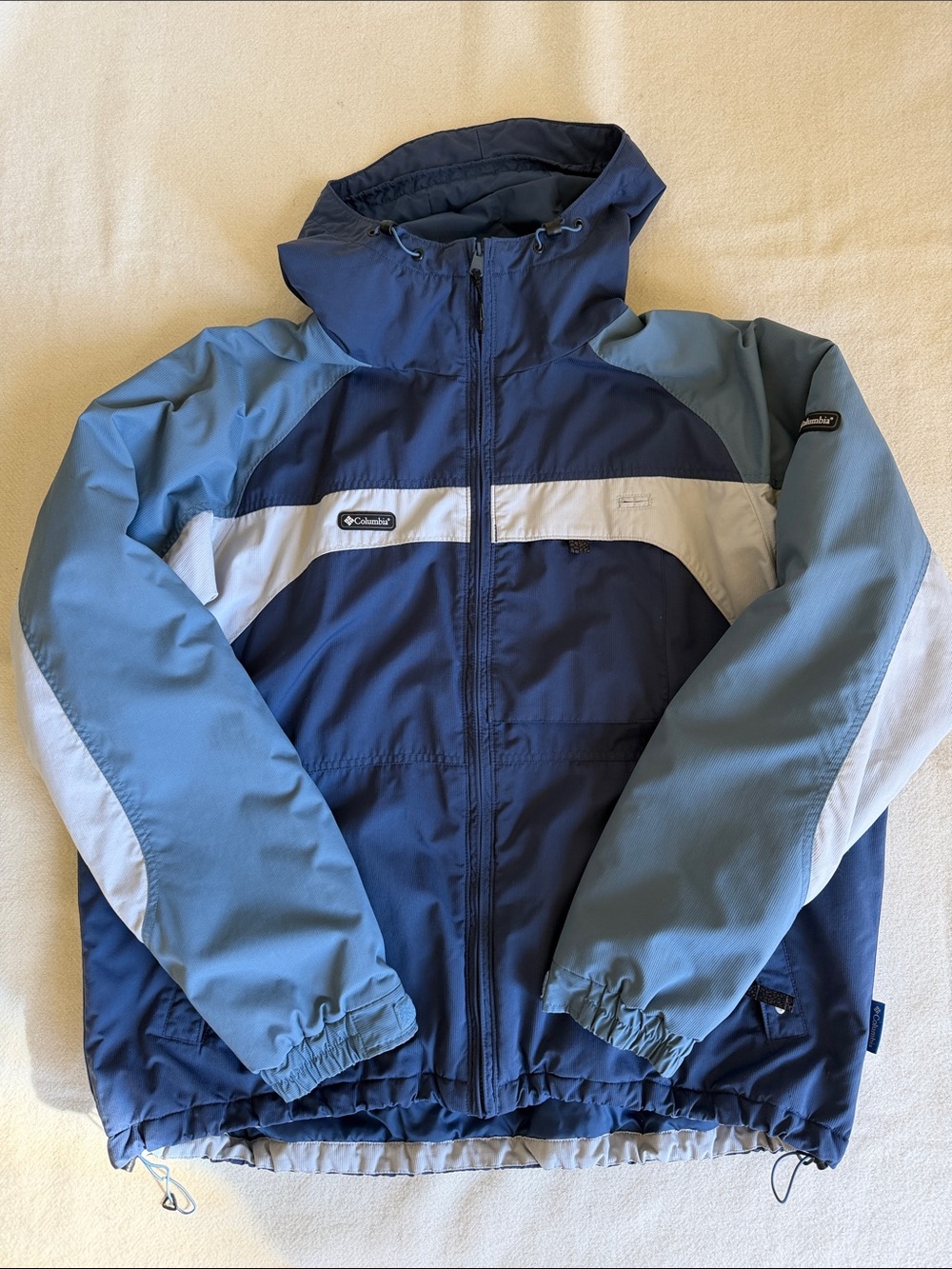 Columbia Men’s Navy, Light Blue & Gray insulated Hooded Ski Jacket XL NWT